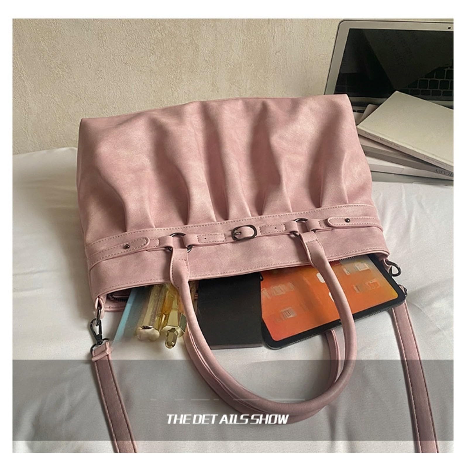 LKSCY - Bolso de mano de piel sintética fruncida para mujer: bolso de hombro de gran capacidad con hebilla de metal y cremallera superior para el trabajo y uso diario