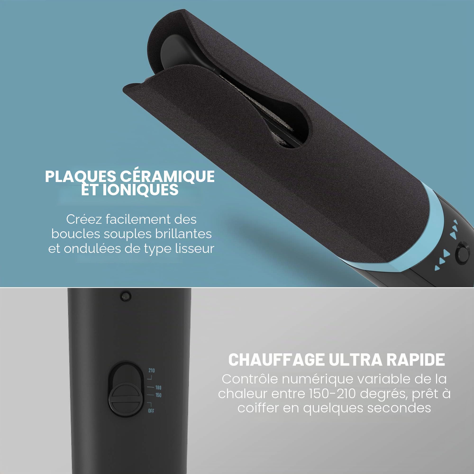 Revamp PROGLOSS™ Auto Wave And Curl | Fer A Boucler Rotatif Automatique Avec Témoin Sonore Pour Boucler Ou Onduler Les Cheveux. Plaques En Céramique Infusées D’huiles Douces