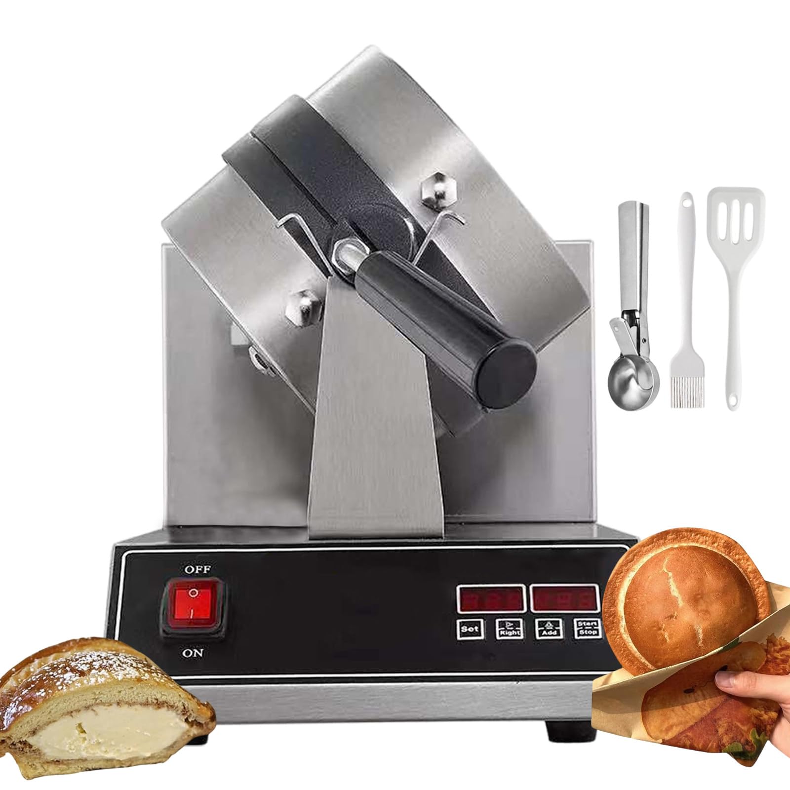 Máquina Comercial para Hacer Hamburguesas Y Helados, con Rotación De 180°, Sandwichera Eléctrica, Temporizador De 0-5 Min Y Control Digital De Temperatura De 50-300 °C