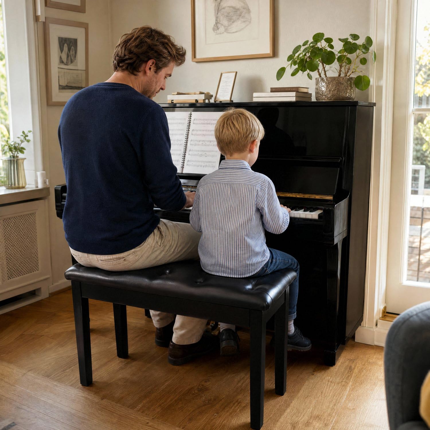 MAMIZO Banqueta Piano 75x35x49 CM, Taburete Piano con Espacio de Almacenamiento, Patas de Madera Maciza, Banco para Piano con cojín de Cuero PU, Banqueta para Piano Carga Máxima 200KG, Negro