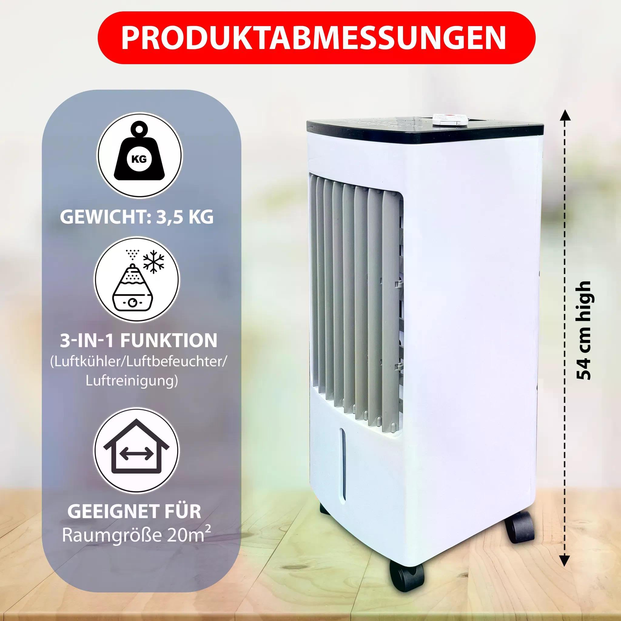 JUNG LIFEAIR Mobile Klimaanlage ohne Abluftschlauch, 3in1 Klimagerät mobil Luftreiniger Luftbefeuchter Wasserkühlung, bis 20 m², 15,5 Std Timer | Luftreiniger Luftbefeuchter Wasserkühlung, bis 20 m², 15,5 Std Timer