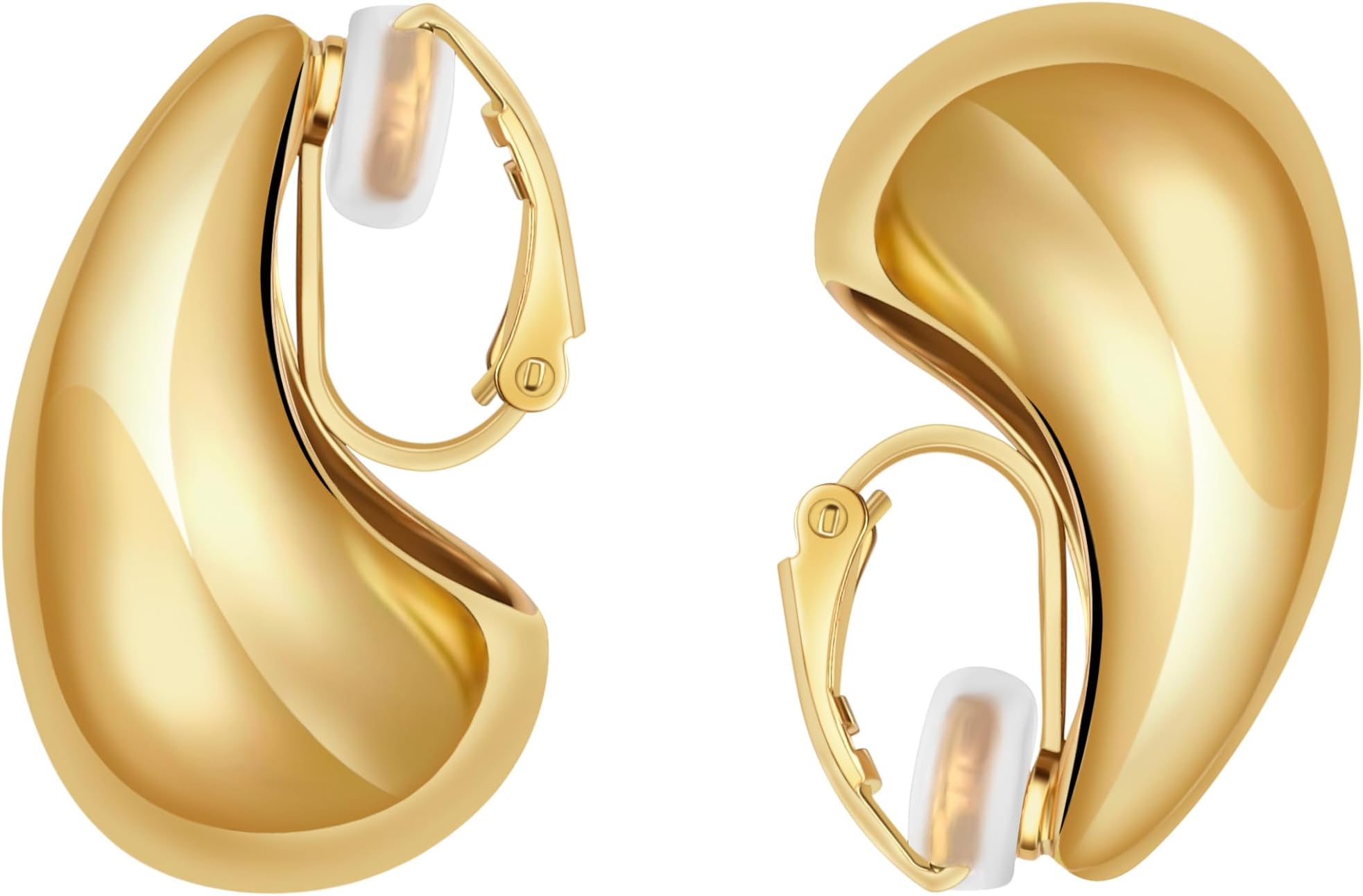 Clip on Earrings Women, 14K Gold Hoop Clip-On Earrings for Women, Hypoallergenic Non Pierced Croissant Earrings