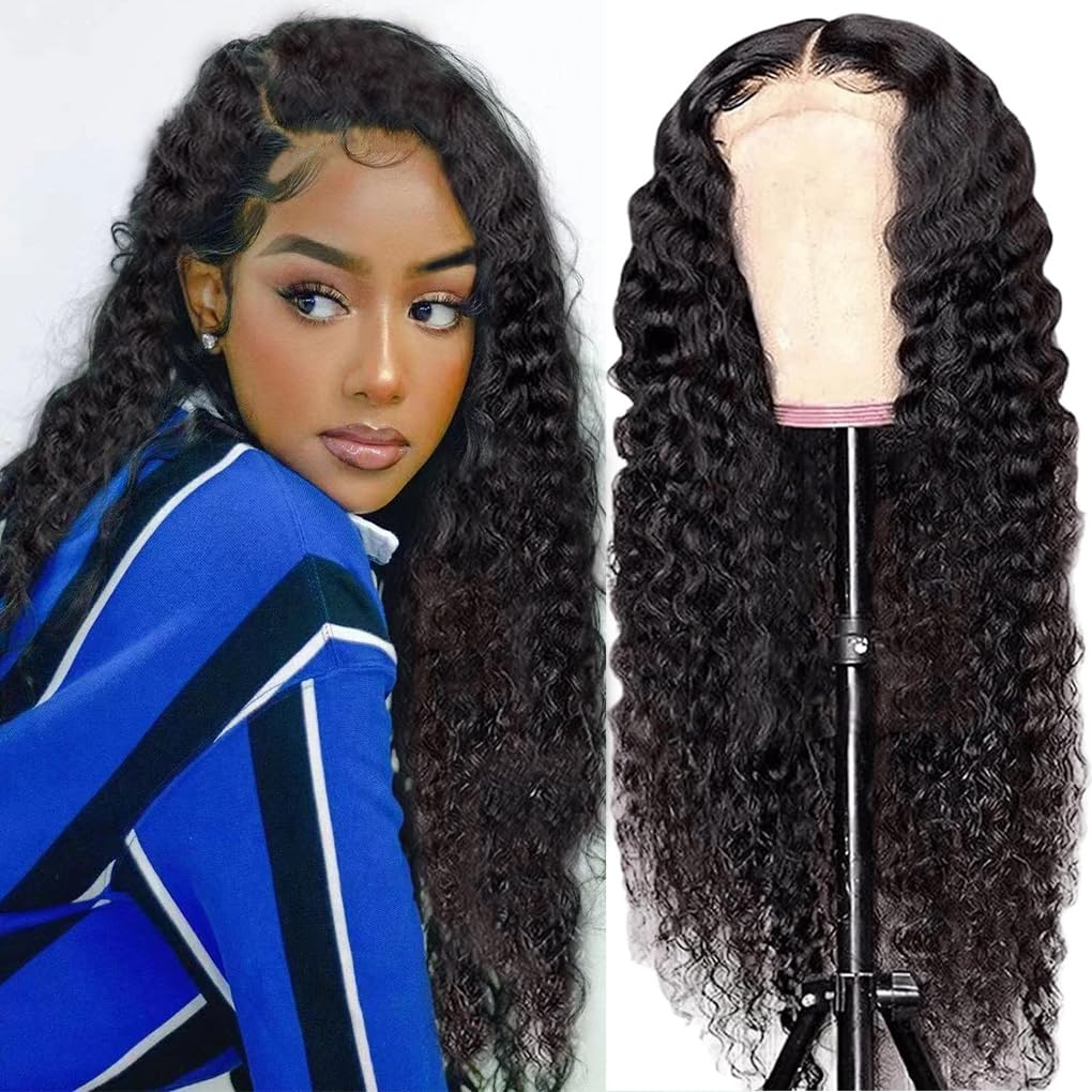 13x4 Deep Wave Lace Front Wigs Human Hair 100% Human Hair Curly Wig HD  Transparent Lace Frontal Wigs Human Hair Pre Plucked Deep Wave Frontal Wigs
