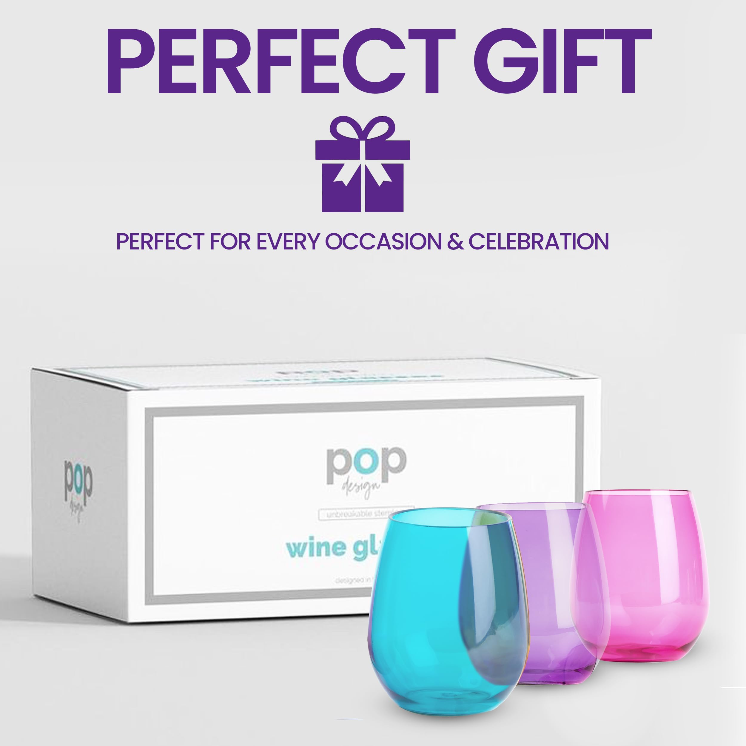 Juego de 6 copas de vino acrílicas de colores, copas de vino de plástico sin BPA, copas de vino acrílicas sin tallo, Tritan, aptas para lavavajillas, copas de vino irrompibles para exteriores, copas