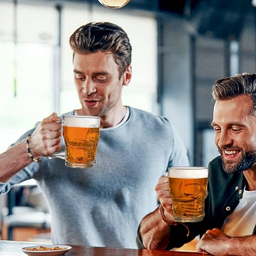 Miniatura 4 de Hacaroa Paquete de 6 tazas de cerveza de cristal de calavera de 17 onzas con asa, regalo del día del padre, base pesada para beber vasos Tiki, taza