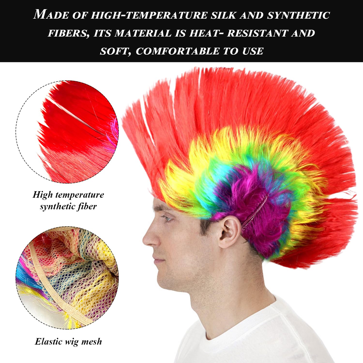 WUFGWBD 1 Piece Colorful Wig, Novelty Wig Headgear, Rock Prop Wig, Unisex, Fun Wig, Party Headwear, Mixed Colors - Image 3
