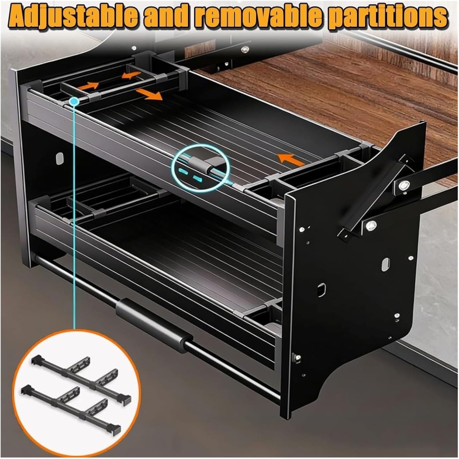 Pull Down Shelf,Upper Cabinet, 2 Tier Pull-Out Cabinet Organizer Kitchen Pull Down Shelf Wall Storage Multifunction Space-Saving Rack(Dark Gray,22"x10"x21"(56x26x54cm))