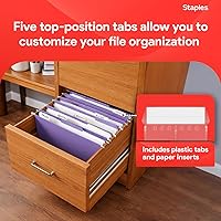 Vista 5 de Staples Carpetas colgantes para archivos, tamaño carta, morado, pestañas de corte 1/5, resistentes al desgarro, incluye pestañas e insertos