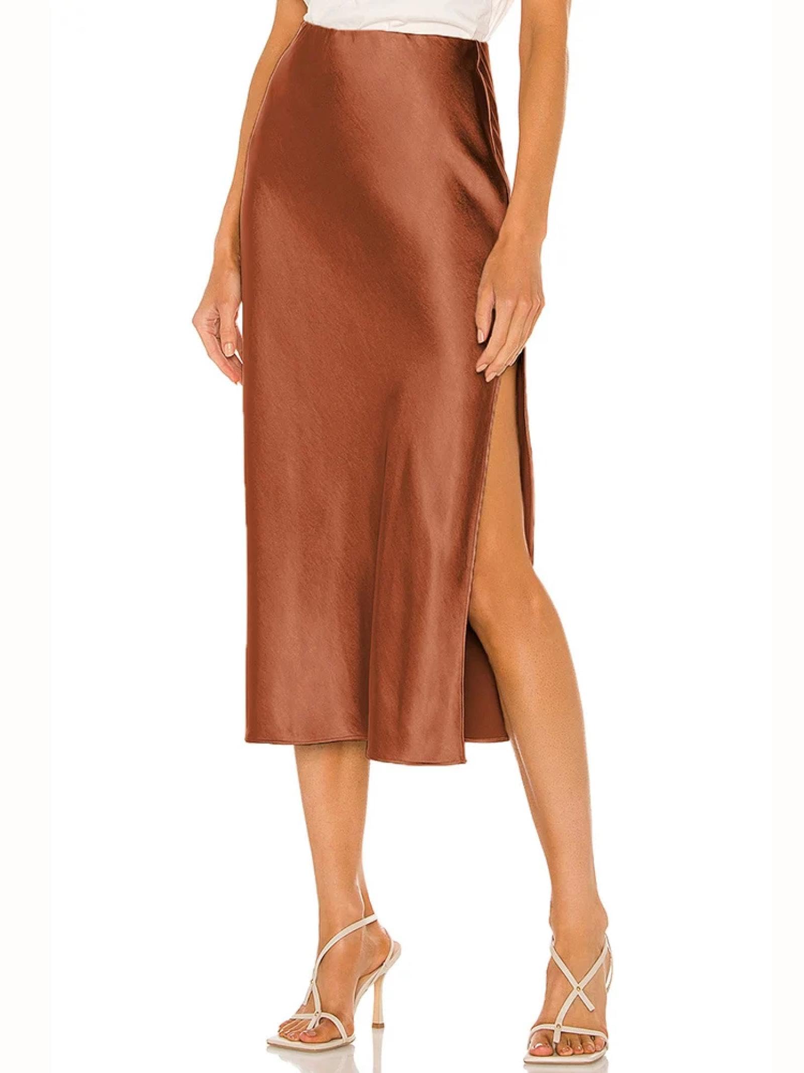 Gonna Donna in Raso da Donna Gonne con Elastico in Vita Gonne con Spacco Ladies Office A Line Gonne in Raso con Spacco per Le Donne