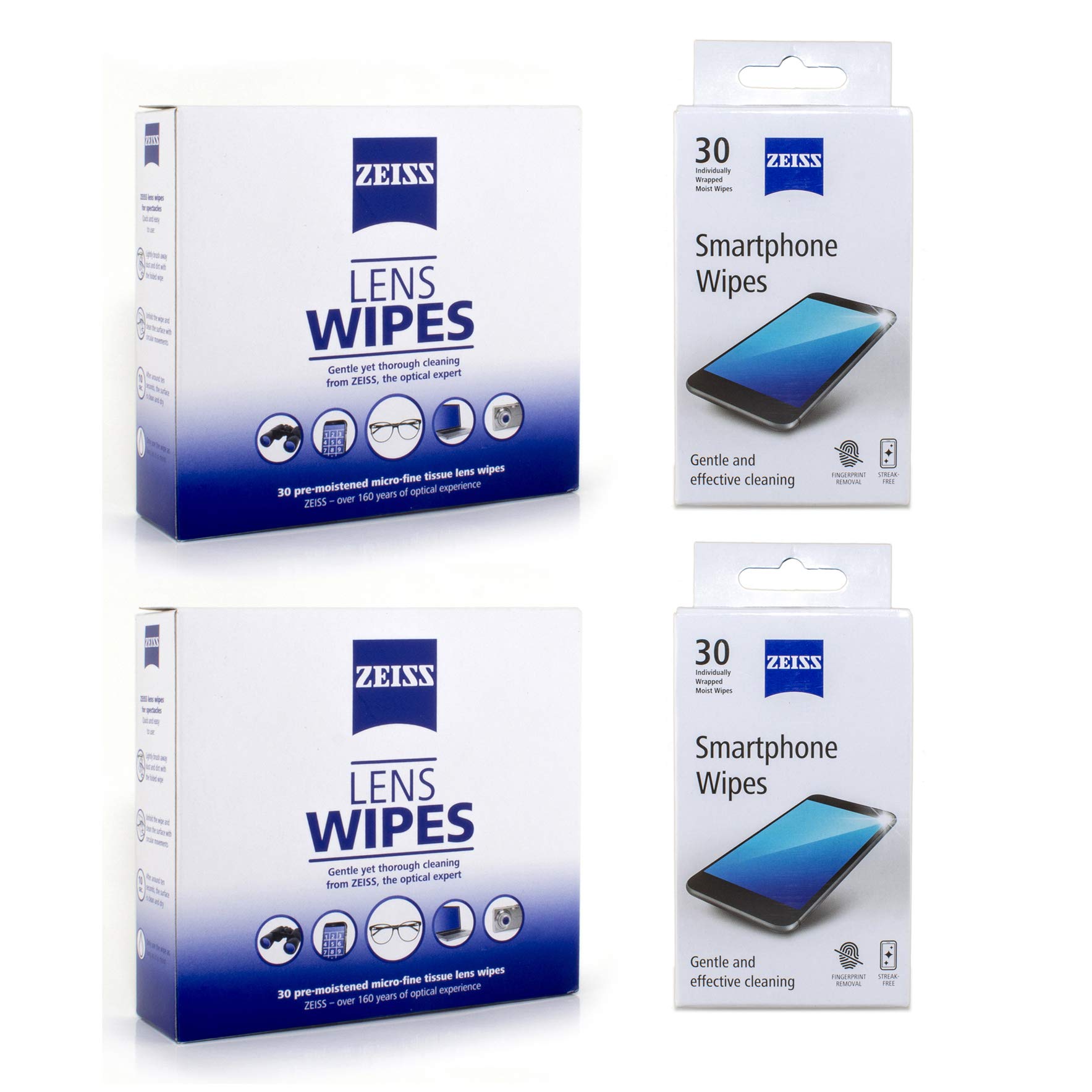 Zeiss Pre-Moistened SmartPhone & Lens Cleaning Wipes Combo for Spectacles, Binoculars, Mobiles, Tablets, Laptops, LCD Display, Cameras (4 Pack of 30 Pieces - Total 120 Pieces Wipes (B083Y2D5H1) Amazon Price History, Amazon Price Tracker
