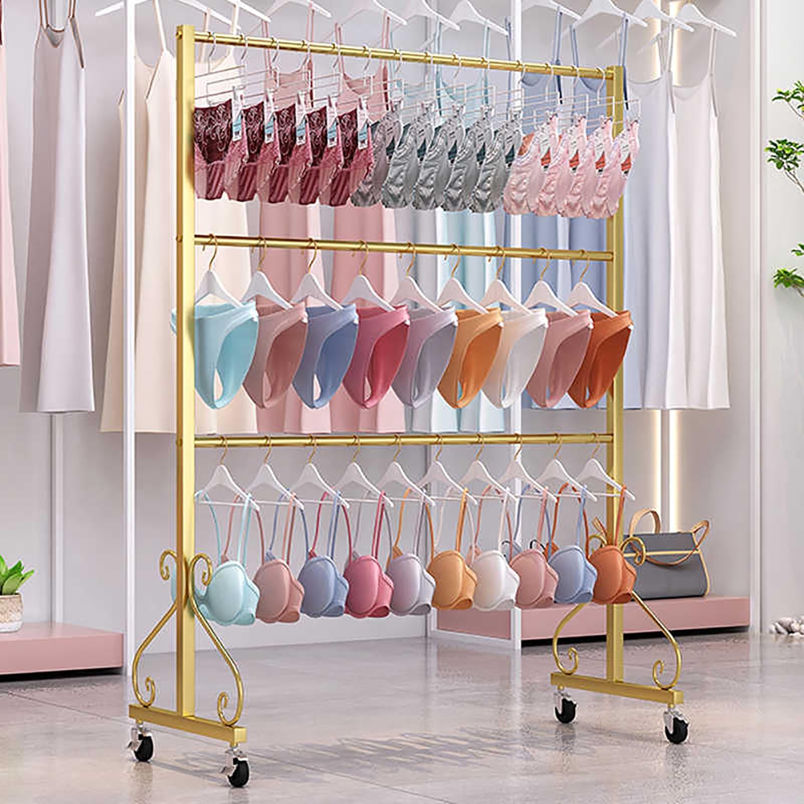 Jkjzsalj Gold Commercial Lingerie Center Island Rack,Clothing Store Underwear Rack,Retail Store Panty Shorts Bra Display Stand,Floor-Standing Garment Hanger Organizer For Boutique,-60X40x130cm