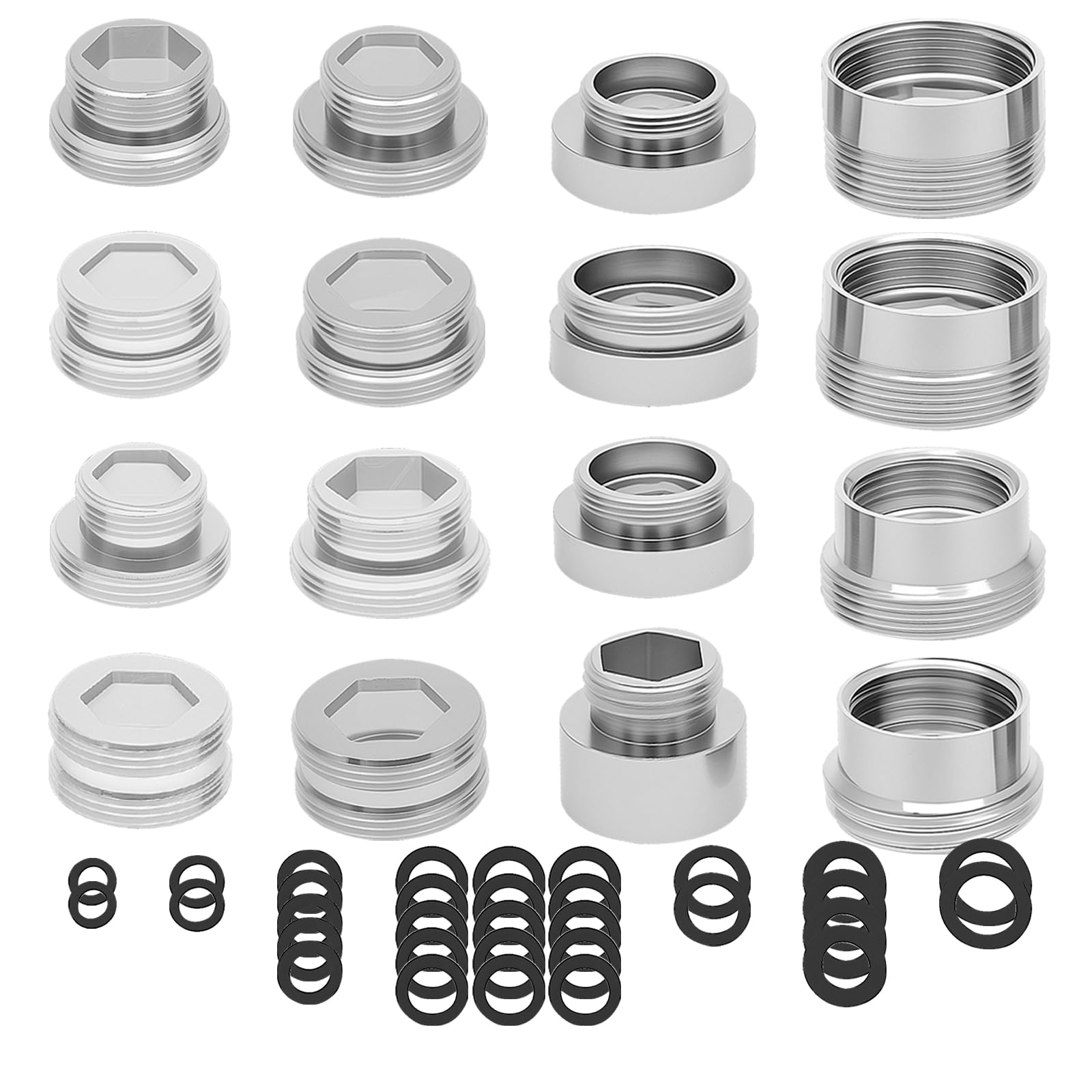 16 Pcs Faucet Adapter Kit Tap Adapter Kit with 32 Gaskets Universal Tap Adapters Set for Kitchen Sink Bathroom Garden Hose Filters Sprayers