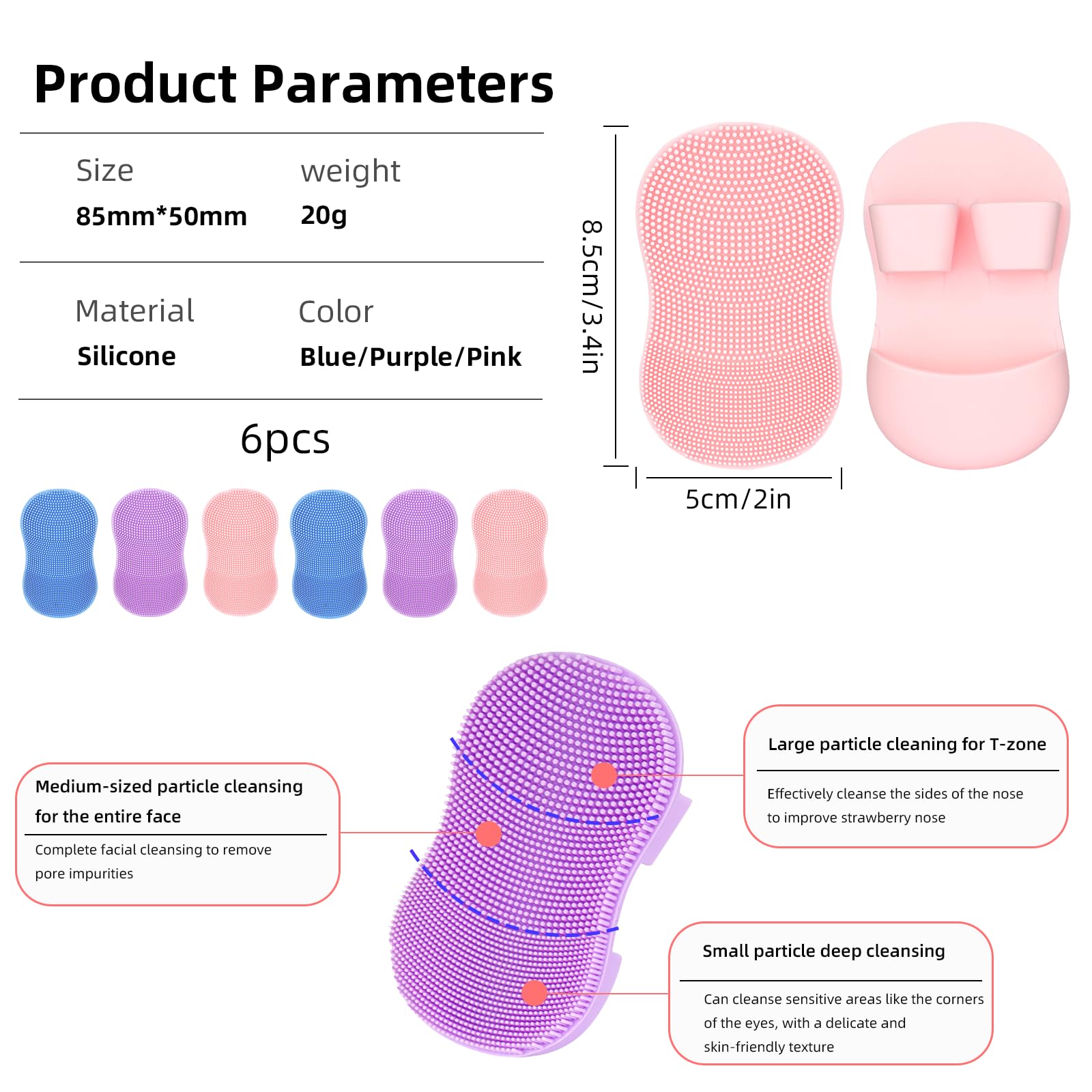 Mulomir Pack of 6 Silicone Face Washer, Manual Facial Cleanser, Face Wash Brush - Image 2