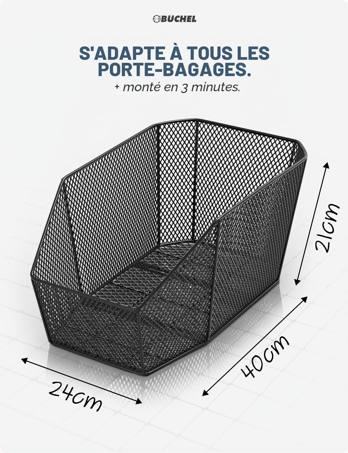 BÜCHEL Panier à vélo arrière | XXL Jumbo Pro avec matériel de Fixation pour Porte-Bagages de vélo | capacité de Charge jusqu'à 20 kg | Panier à vélo pour vélo d'enfant