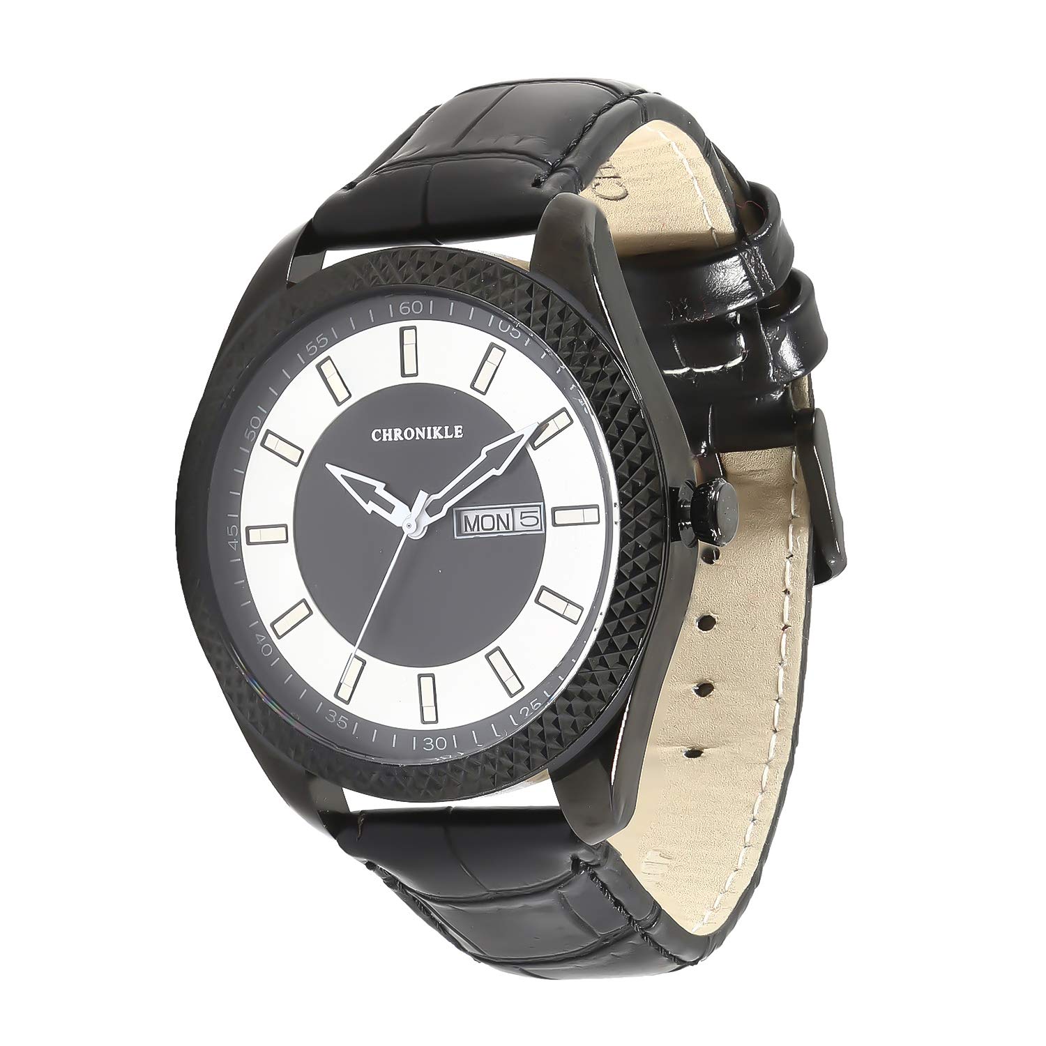 Chronikle Designer Mens Wrist Watch (Dial Color:White,Black | Band Color: Black, Leather Strap) (B07L4RFWDM) Amazon Price History, Amazon Price Tracker