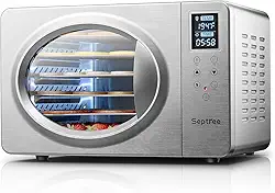 Desidratador de alimentos retrô prateado - 6 bandejas de aço inoxidável, controle de temperatura digital máximo de 88°C, luz embutida, máquina de secagem eficiente de 500 W para carne seca