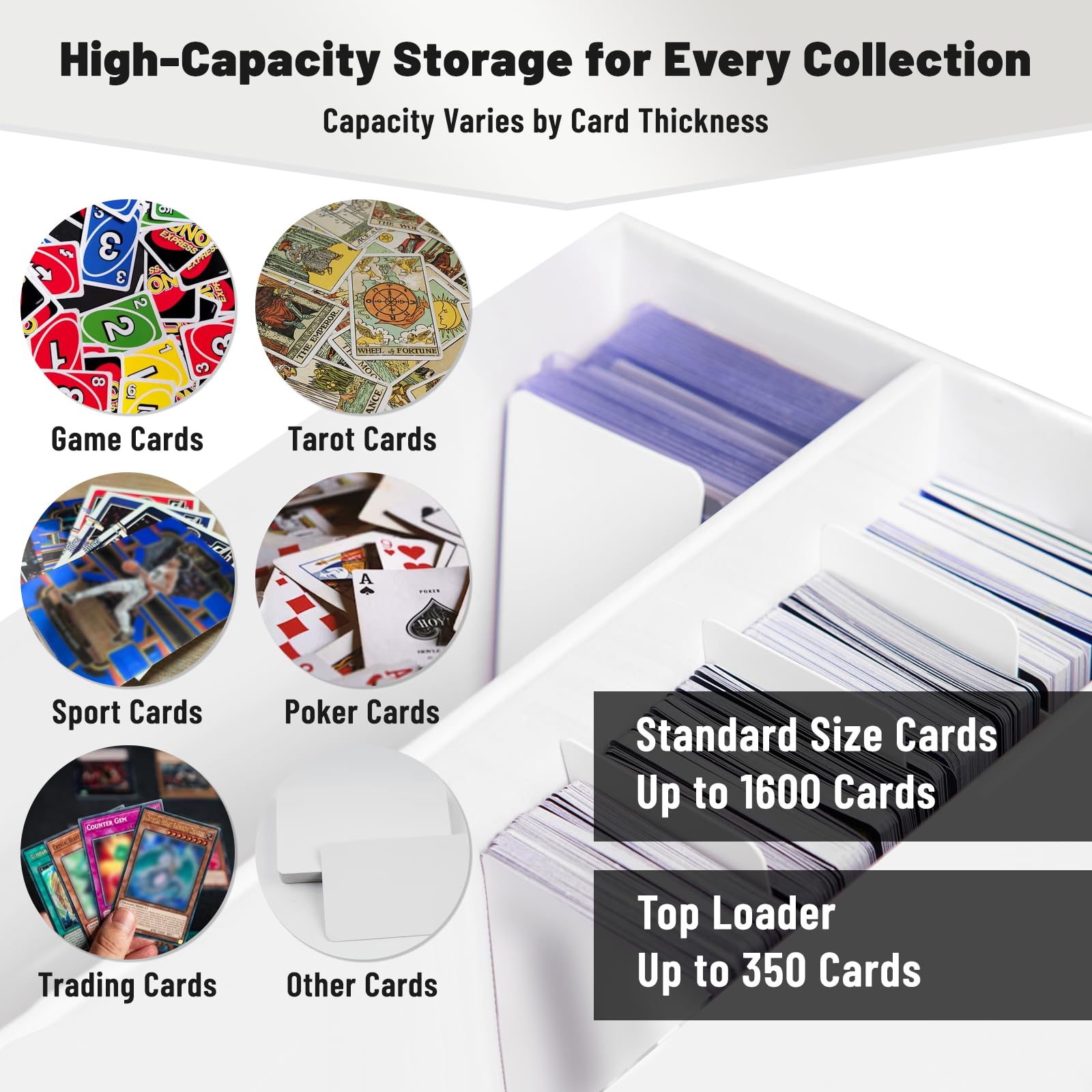 NUMINA Lot de 4 boîtes de rangement en carton à 2 rangées pour grandes collections de cartes, peut contenir 1600 cartes volantes, organiseur de cartes à collectionner robuste avec séparateurs pour