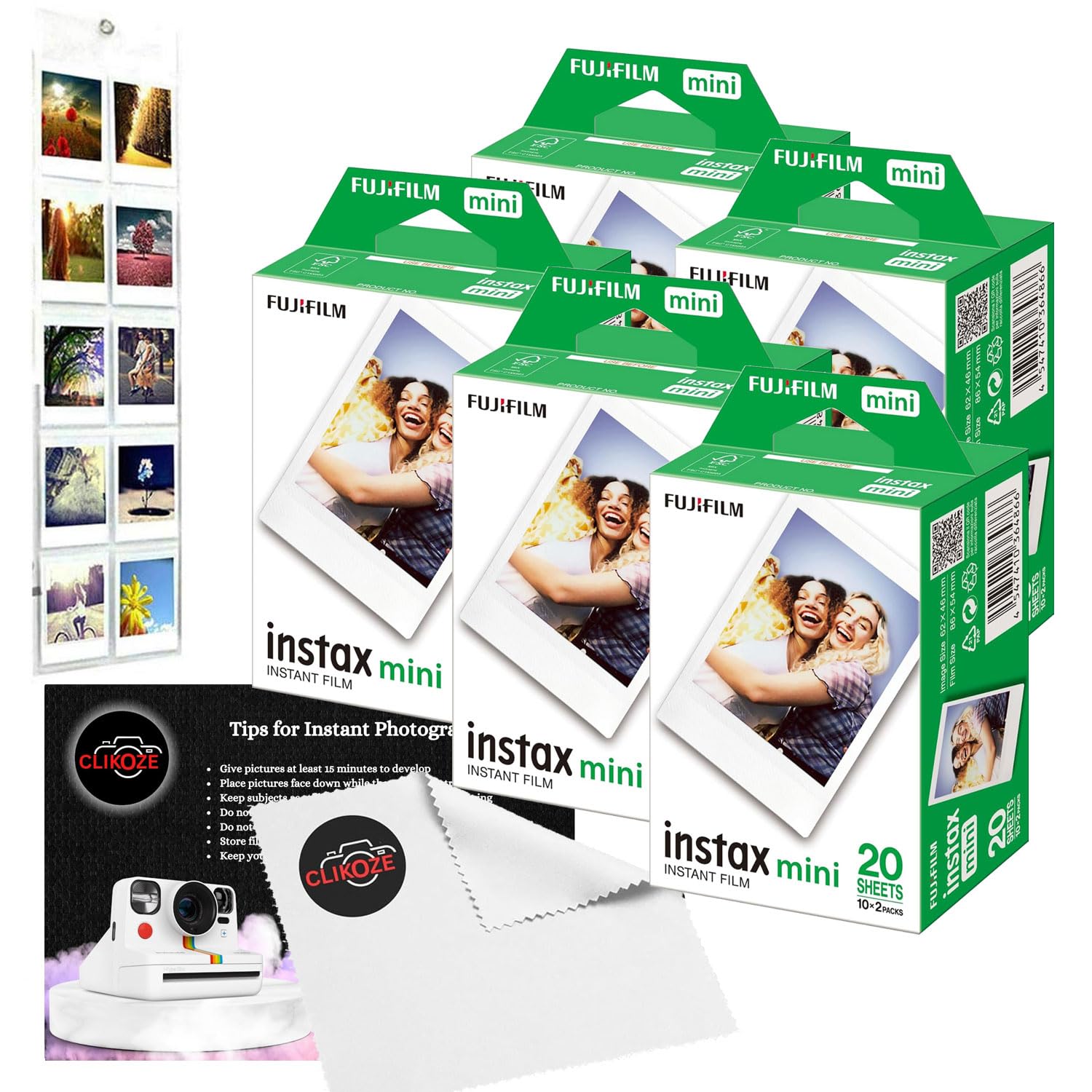 Clikoze Instant Camera Film Bundle with Mini Film x 40 Shots, Wall Hanging Album, Clikoze Lens Cloth and Instant Photography Tips Card — view 3