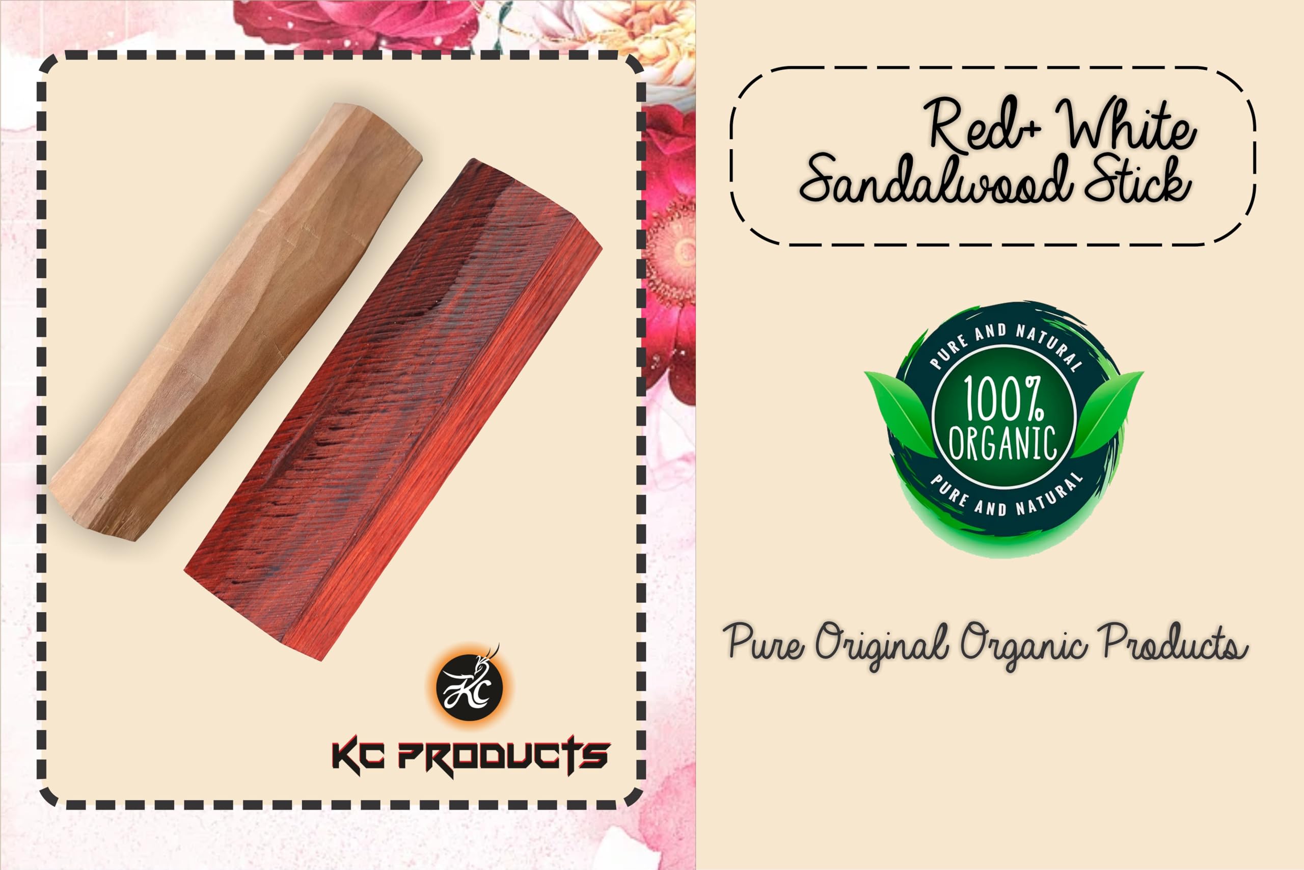 Natural Malayagiri Sandalwood (Chandan) Pata Board with Red and White Sandalwood Stick Chandan Stick for Puja, Tilak, Face 1 Board with 2 Stick Size 5-inches, Sandalwood Rubbing Stone with Stick 1