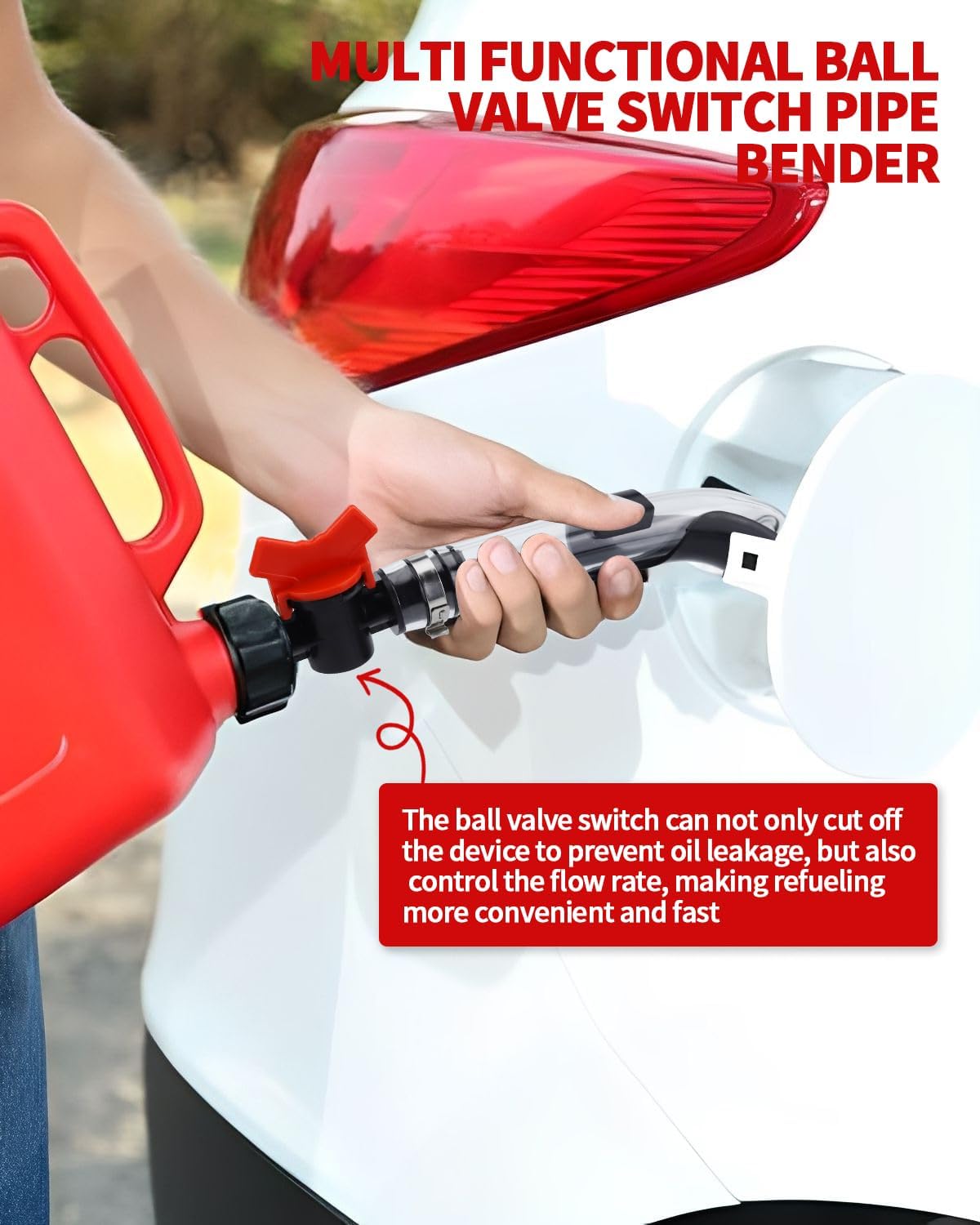 Racing Fuel Jug Hose with Ball Valve Shut off & Bender, 15 Inch Fuel Filler Hose Spout Replacement for 5/5.5 Gallon Vp, Lc2, Scribner, Jegs Gas Cans & Racing Fuel Jugs, Upgrade Racing Fuel Hose