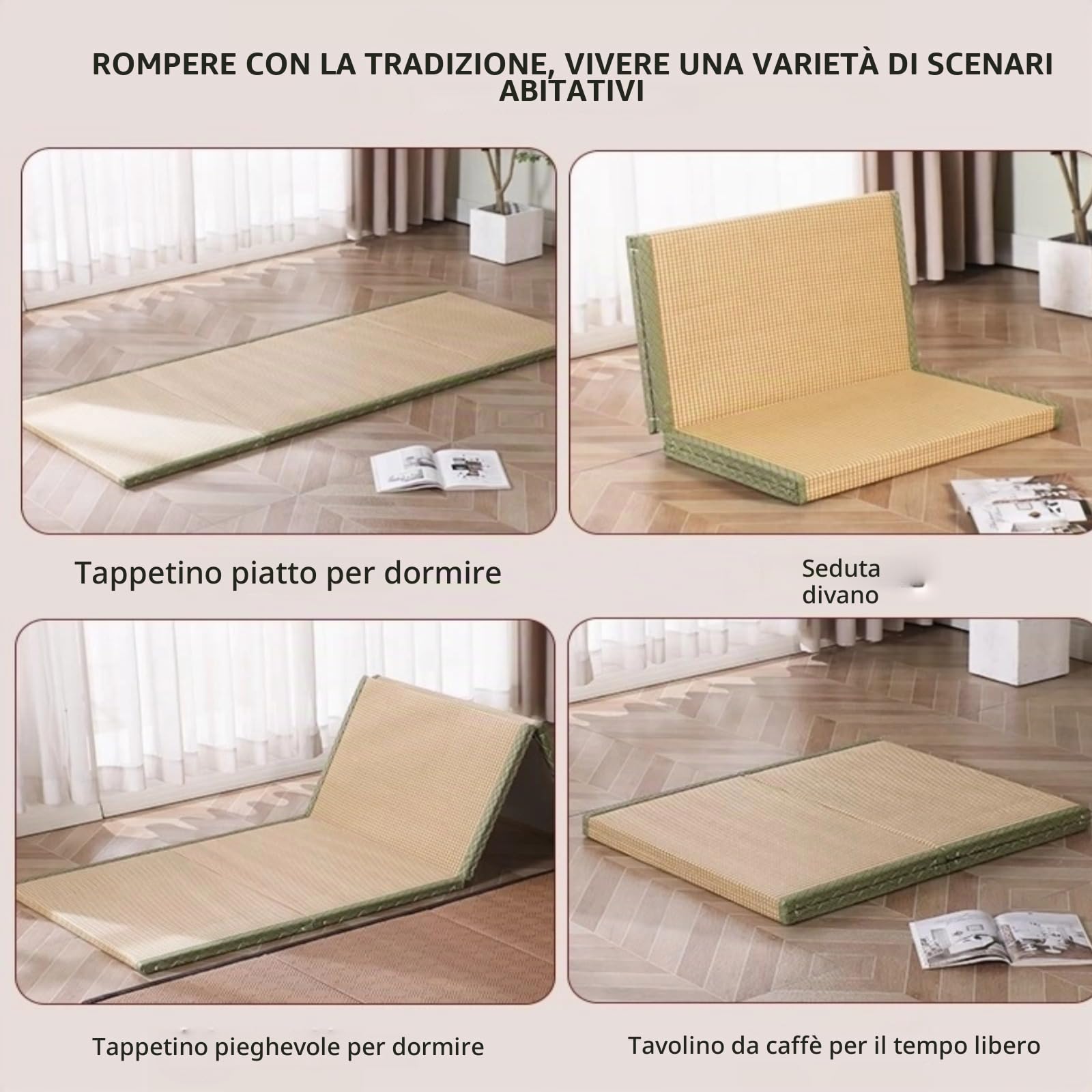 Tatami, Tradizionale Giapponese,Materasso a Pieghe Quadruple Comfort Sleep,Materasso Da Pavimento Palestra,100% Canne Verdi Naturali，Yoga Idoneo Meditazione,Sale Zen E Camere Da Tè (Size:75x200x3.5cm)