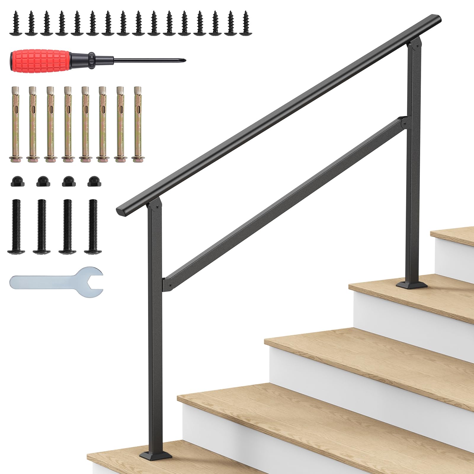 Photo 1 of ***PARTS ONLY /NON FUNCTIONAL***
Hand Rails for Outdoor Steps, 2-5 Steps Wrought Iron Handrails for Outdoor Steps, Stair Railing for Porch, Home, Garden, Indoor, Staircase Handrails for Wooden, Cement, Brick, Marble (4 Steps)
