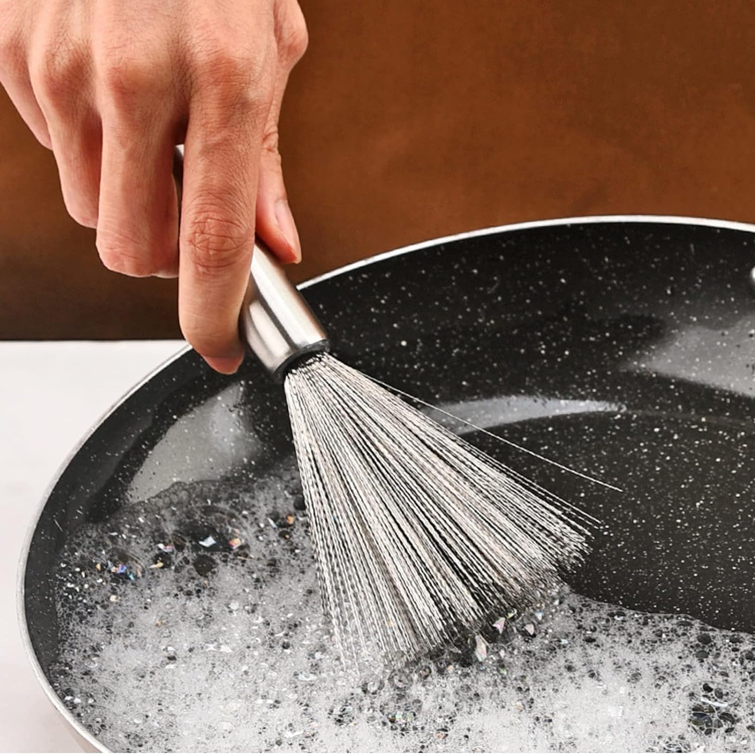 PREZONE Multipurpose Durable Stainless Steel Pots Pans Cleaning Brush with Handle Steel Scrubber for Kitchen Dishes Pots Pans Sink Cleaning - (Pack of 1) 1