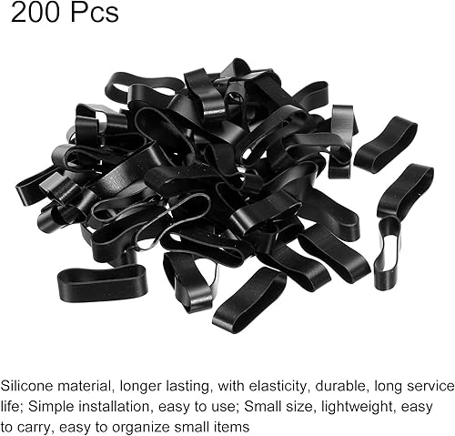 Miniatura 9 de PATIKIL Bandas de goma de silicona, 50 bridas antideslizantes de 1 14 pulgadas planas de 516 pulgadas de ancho, color negro para envolver cables,