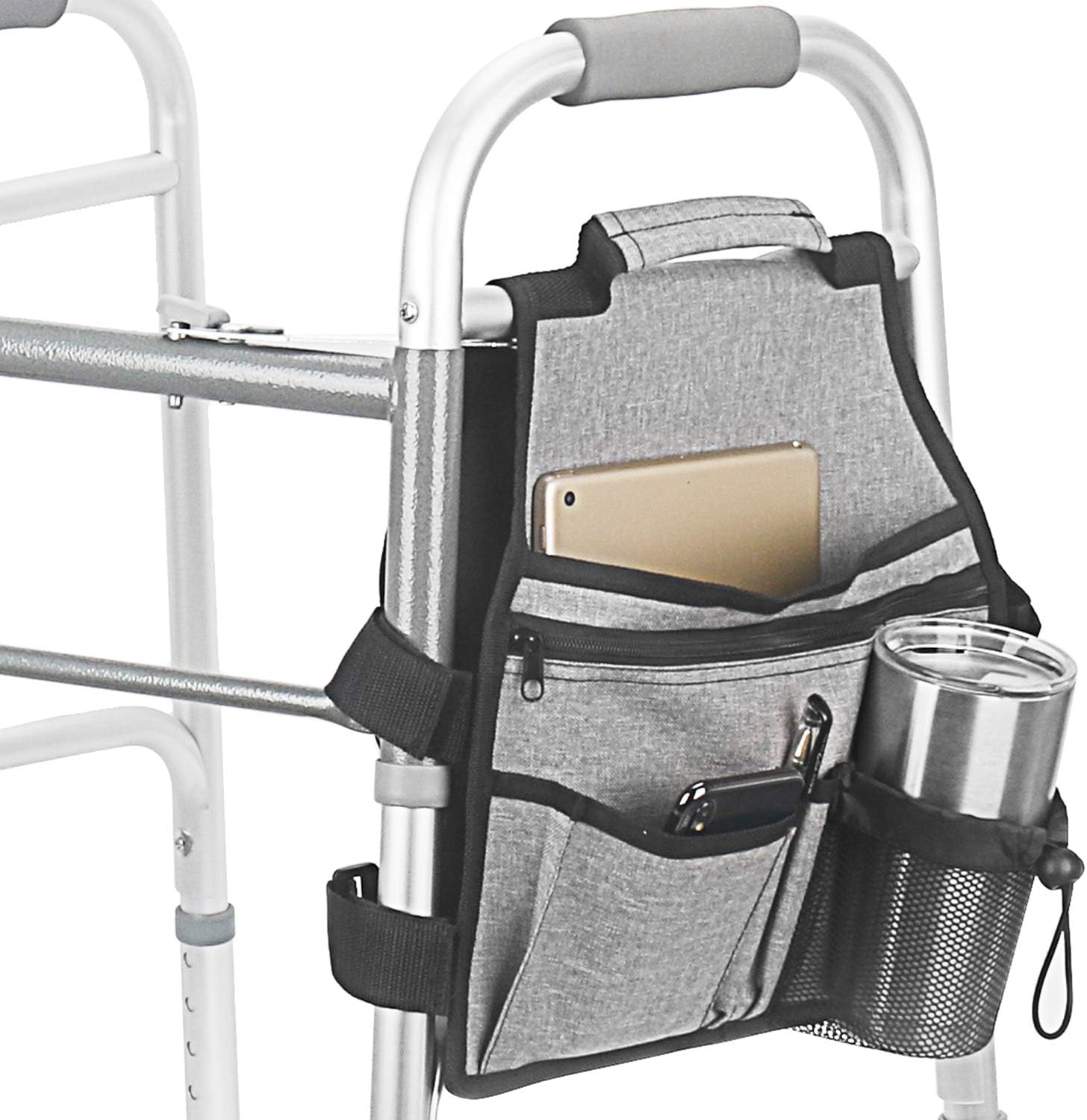 Side Walker Bags,Walker Organizer Pounch for Rollator and Folding Walkers,Walker Side Accessories for Elderly, Seniors, Handicap, Disabled (Double Sided) (Grey) : Health & Household