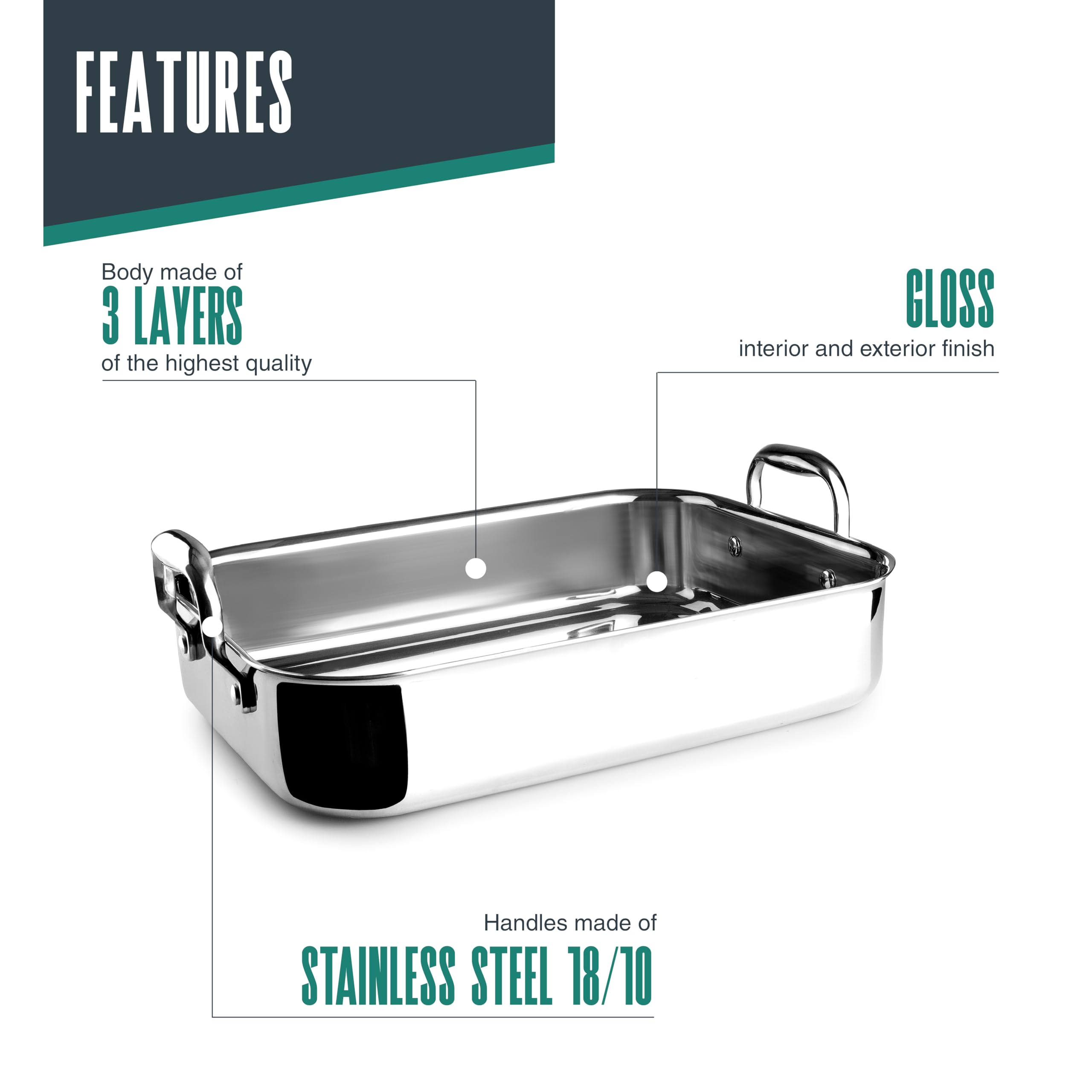 Lacor 60865.0-60865 - TriChef Bratform, 35 x 26 cm, 5 Liter, Edelsta... | Langlebiges Profi-Utensil; entwickelt für optimale Leistung und schnelle, unkomplizierte Reinigung in der Spülmaschine