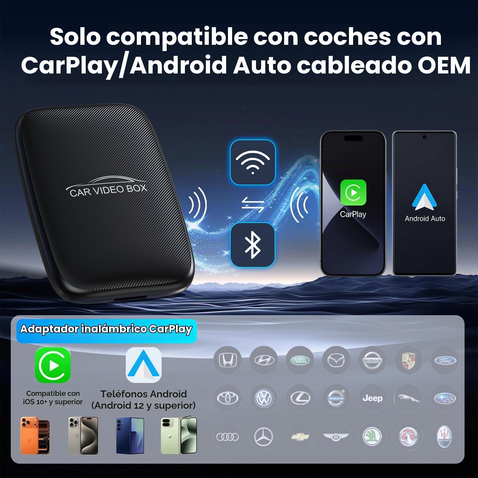 CarPlay AI Box 2026 Upgrade – Adaptador inalámbrico Apple CarPlay y Android Auto, Magic Video Box con Netflix, Soporte para Tarjetas TF, Plug-and-Play Carplay Adapter para iOS 10+ / Android 11+