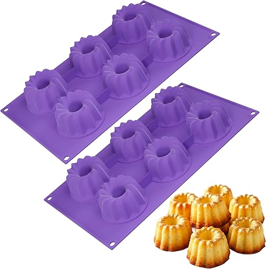 Bakerpan Silicone Mini Fluted Cake Pans, Mini Gelatin Molds, Small Jello Molds, Cake Pans, 6 Cavities - Set of 2