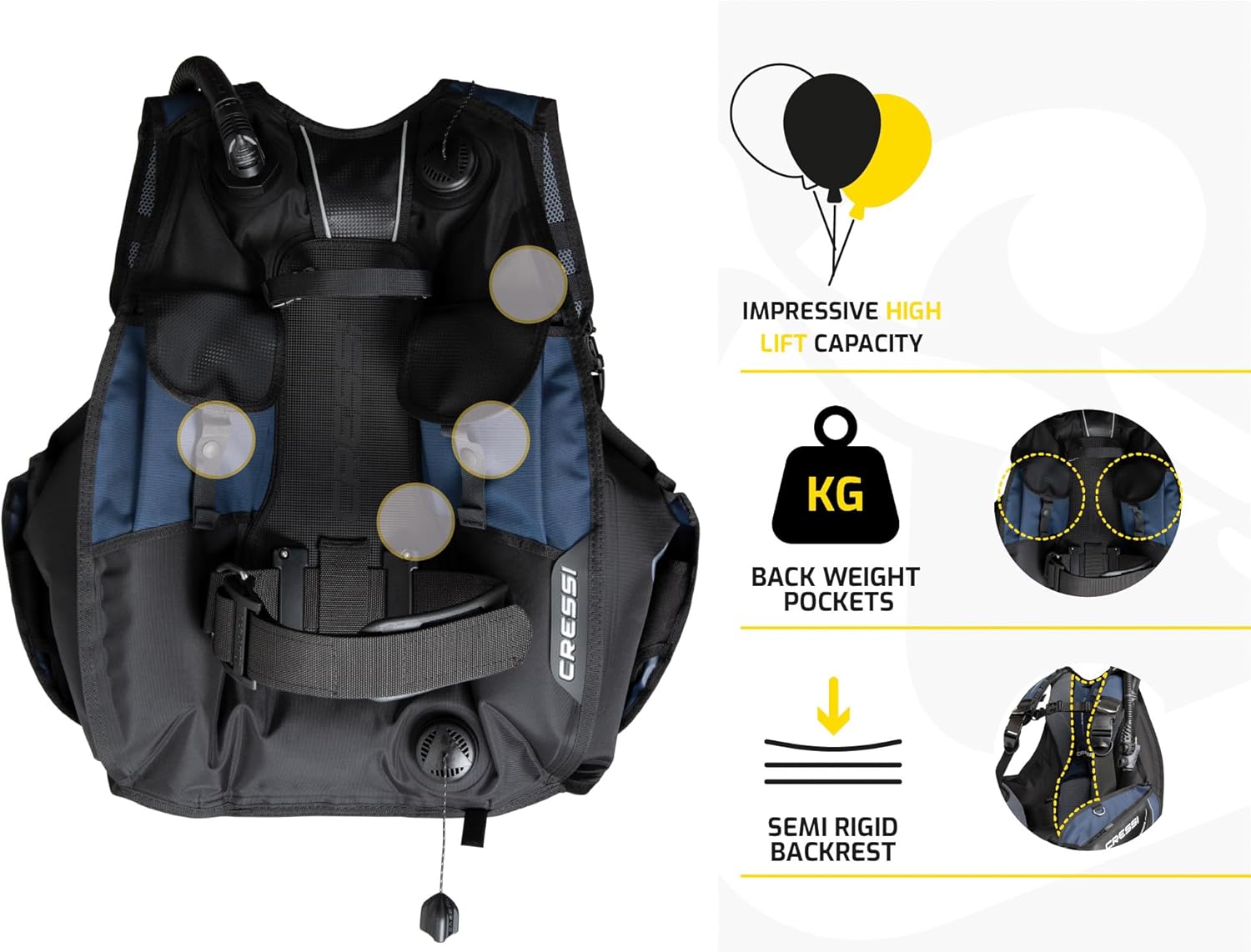 Cressi High Lift Capacity - Hybrid Scuba Diving Buoyancy Compensator - Self-Pivoting Waistband System - Anatomic Fit: Emperor- Designed in Italy