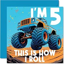 Stuff4 5th Birthday Cards for Boys - Monster Truck This Is How I Roll - Happy Birthday Card for 5 Year Old Boy Great Nephew Brother Grandson Cousin, 5.7 Inch Bday Greeting Cards