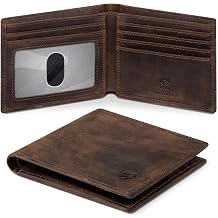 Genuine Leather Bifold Wallet for Men - RFID Blocking Slim Wallet with 9 Card Slots, 1 ID Window &amp; Bill Compartment - Gift Box Packaging