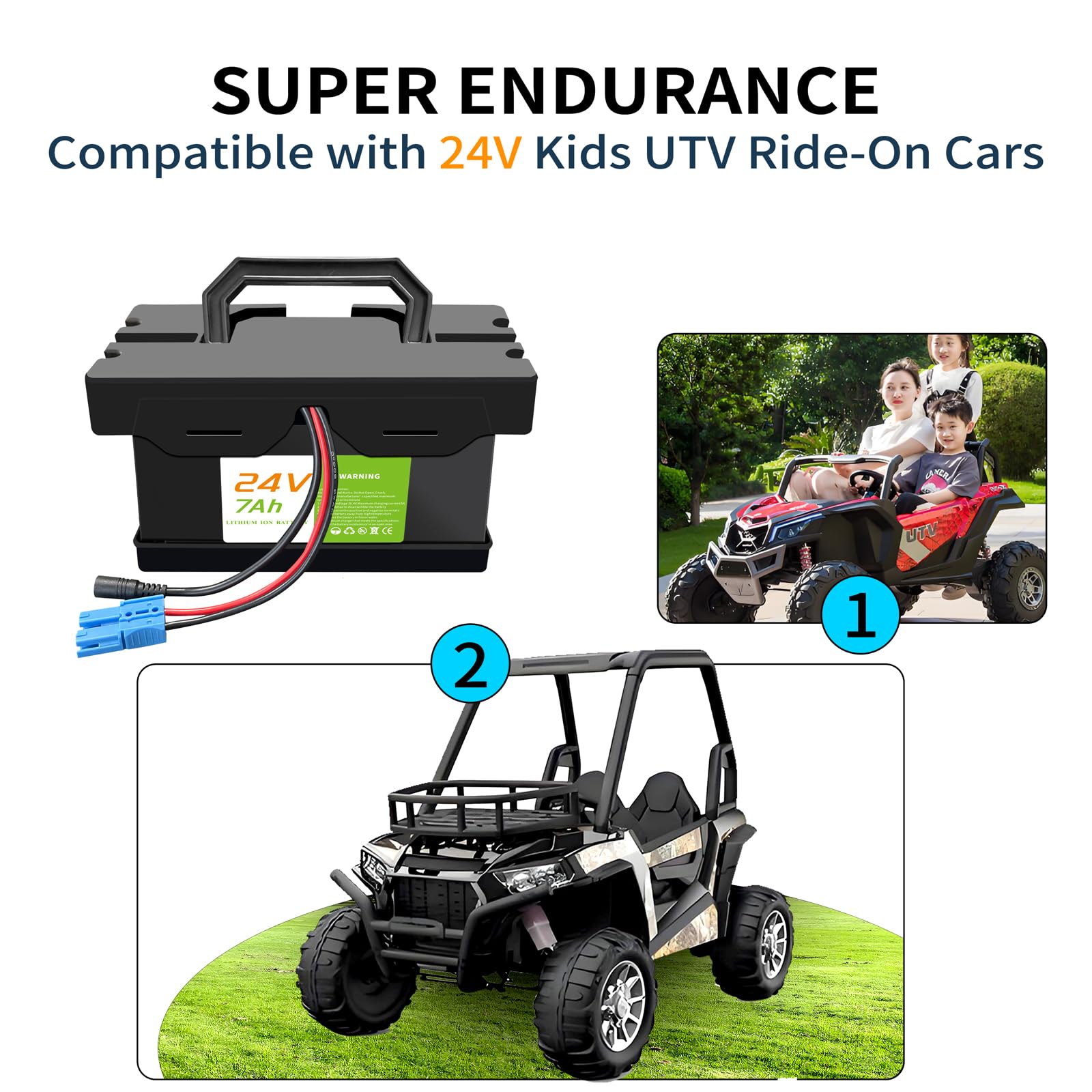 24V 7Ah/12Ah Lithium Battery for Ride-On Cars & Toys, Compatible with Dynacraft Realtree 24V UTVs- Lightweight & Long-Lasting, with 2A Fast Charger (24V7Ah)
