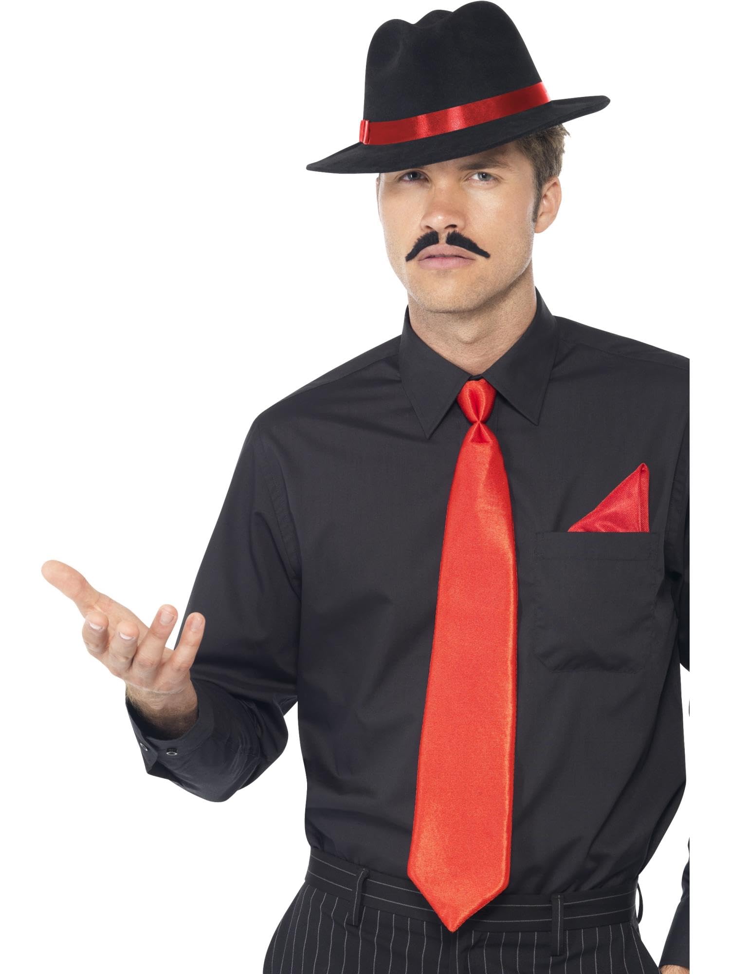 Smiffys Gangster Kit, Red with Trilby, Tie & Handkerchief, 1920's Razzle Fancy Dress, Adult Dress Up Hats