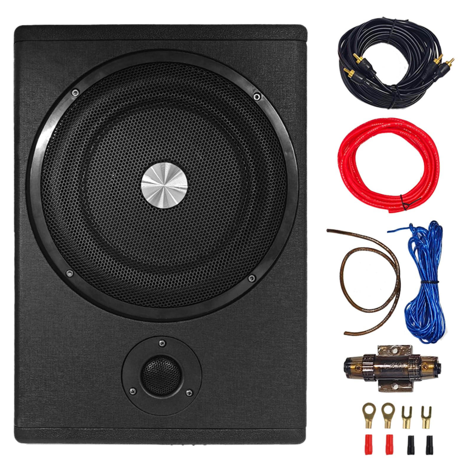 Subwoofer Attivo per Auto, Potenza Massima 1500W, Subwoofer Compatto da Installare Sotto il Sedile, Amplificatore Integrato, Subwoofer Chiuso, Nero, Compatibile con Diversi Modelli di Auto