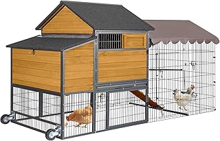 GUTINNEEN Chicken Coop Mobile Upgraded with Metal Frame and Metal Chicken Run 85" Outdoor Hen House Chicken Tractor with Wheels,Tarp Roof Cover