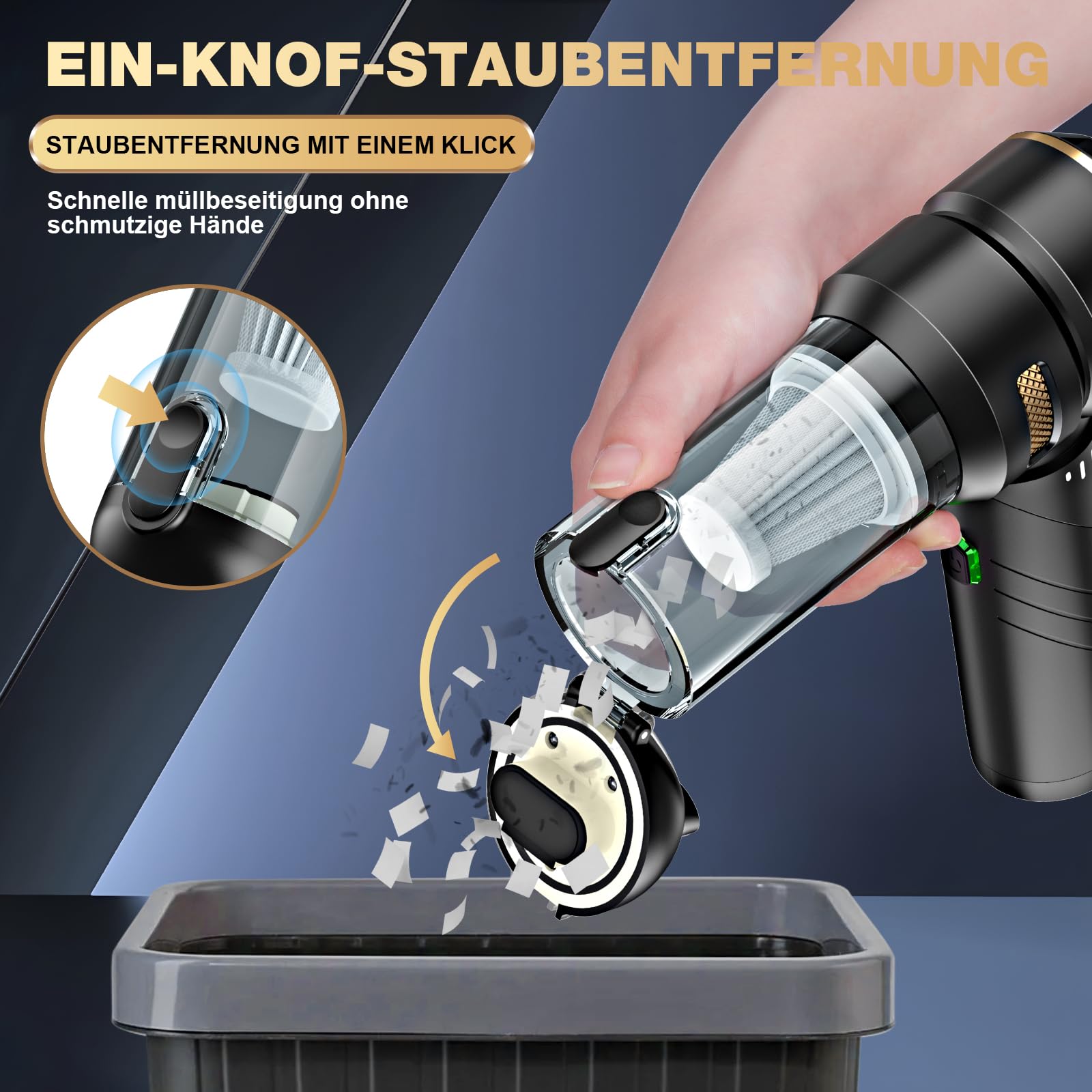 Handstaubsauger Akku 4-in-1,Auto Staubsauger Stark,28000PA HandstaubsaugerKabellos,3-Gang 240000 U/min Handstaubsauger Akku Testsieger für Auto,Küche,PC,Sofa,Büro,Haus& Tierhaar Reinigung