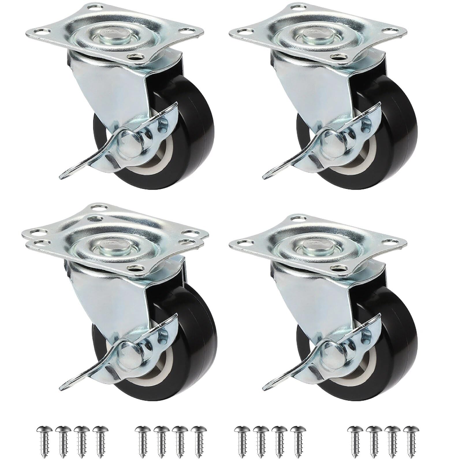 GYRAZXS Heavy-Duty PVC Furniture Cs Set of 4 1"/1.25"/2" Silent Universal Wheels with Brake and Wear-Resistant for Trolleys and Heavy Loads