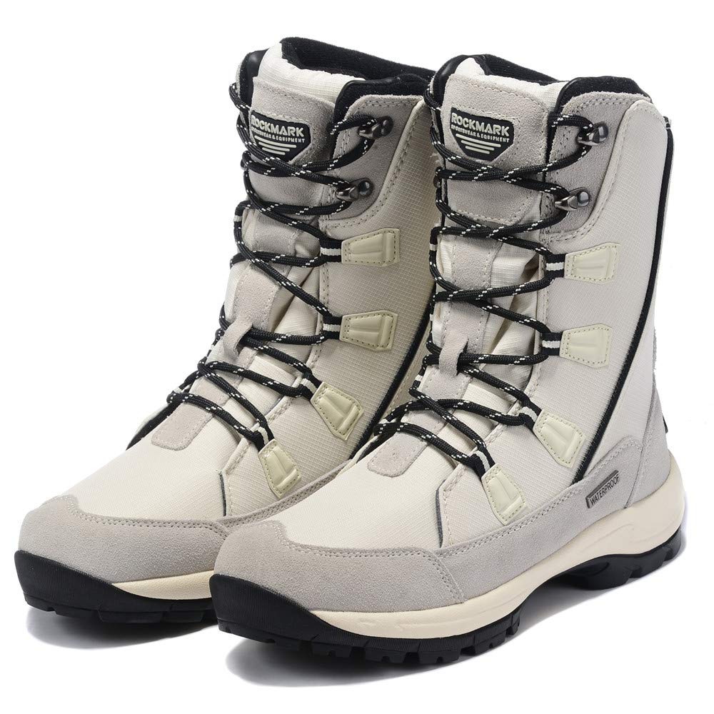 ROCKMARK Women's Waterproof Snow Boots Anti-Slip Fur Lined Cold Weather Mid Calf Winter Outdoor Footwear