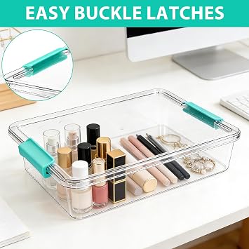 4 Pack A4 Storage Boxes with Lids, 5.7L Clear Plastic Document Organisers