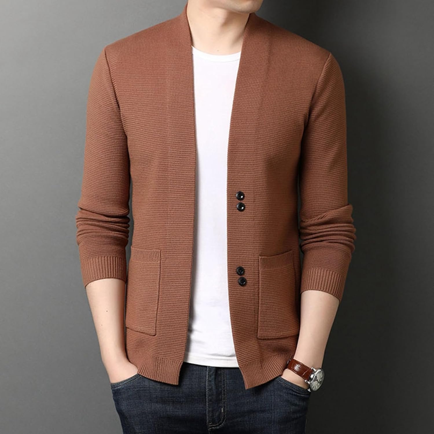 [Vihana] ニット カーディガン 薄手 メンズ 春秋 防風 保温 合わせやすい カジュアル お出かけ セーター Vネック 前開