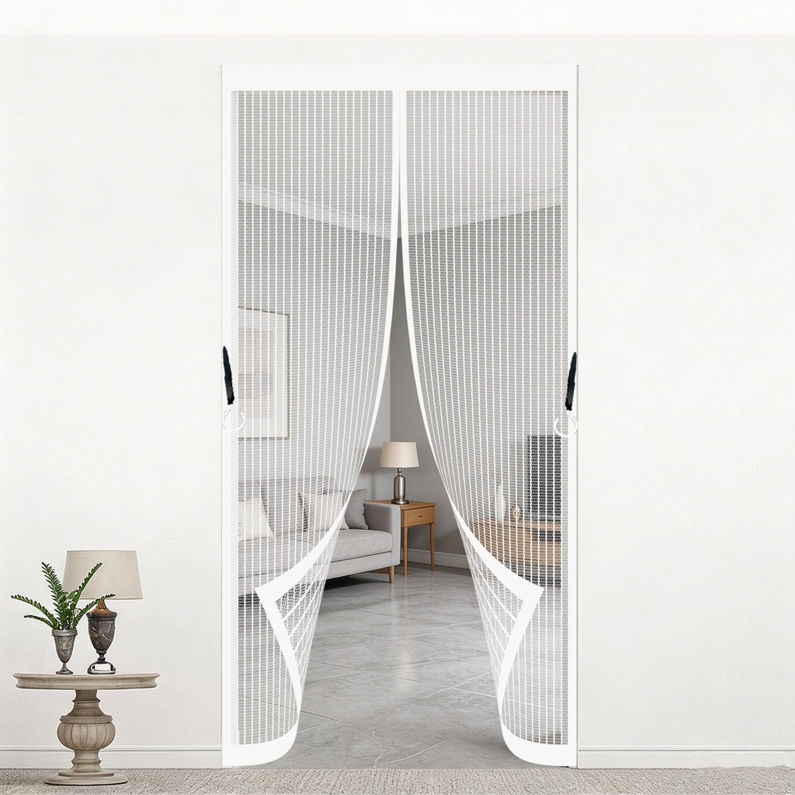 Hokxuan White Magnetic Fly Screen Door 185 X 235 Cm No-Drill Easy Installation Automatically Closes Powerful Magnets Heavy Duty Mesh Bug Curtain For Patio Doors Balcony Sliding Door,