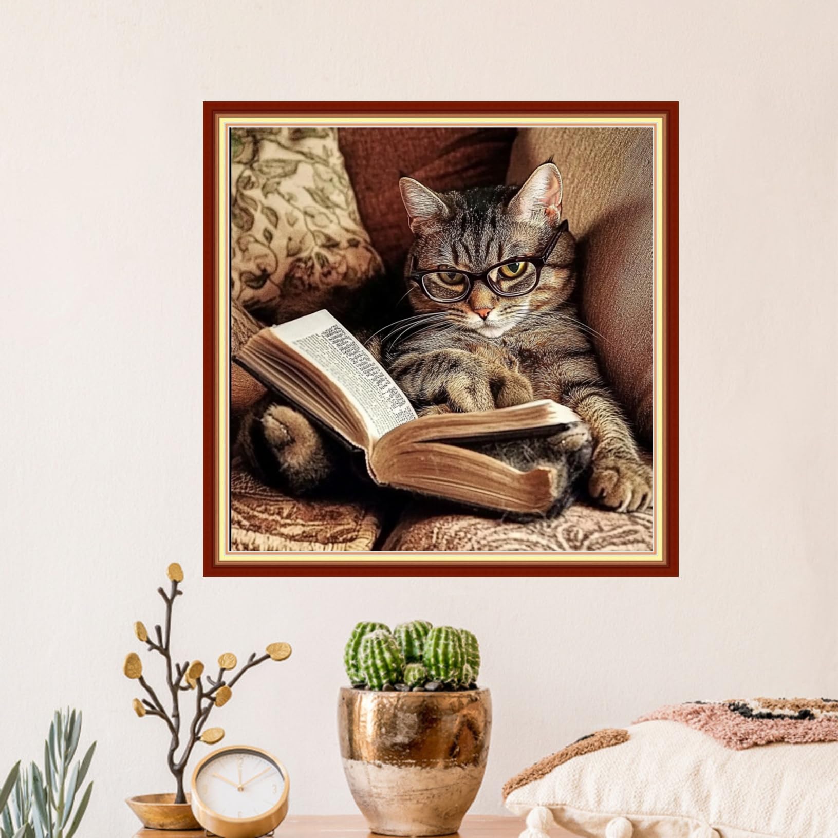 Artvxeay Cross Stitch Kits Stamped Full Range of Embroidery Patterns for Beginners or Adults DIY 11CT - Cat Reading 18x18 inch