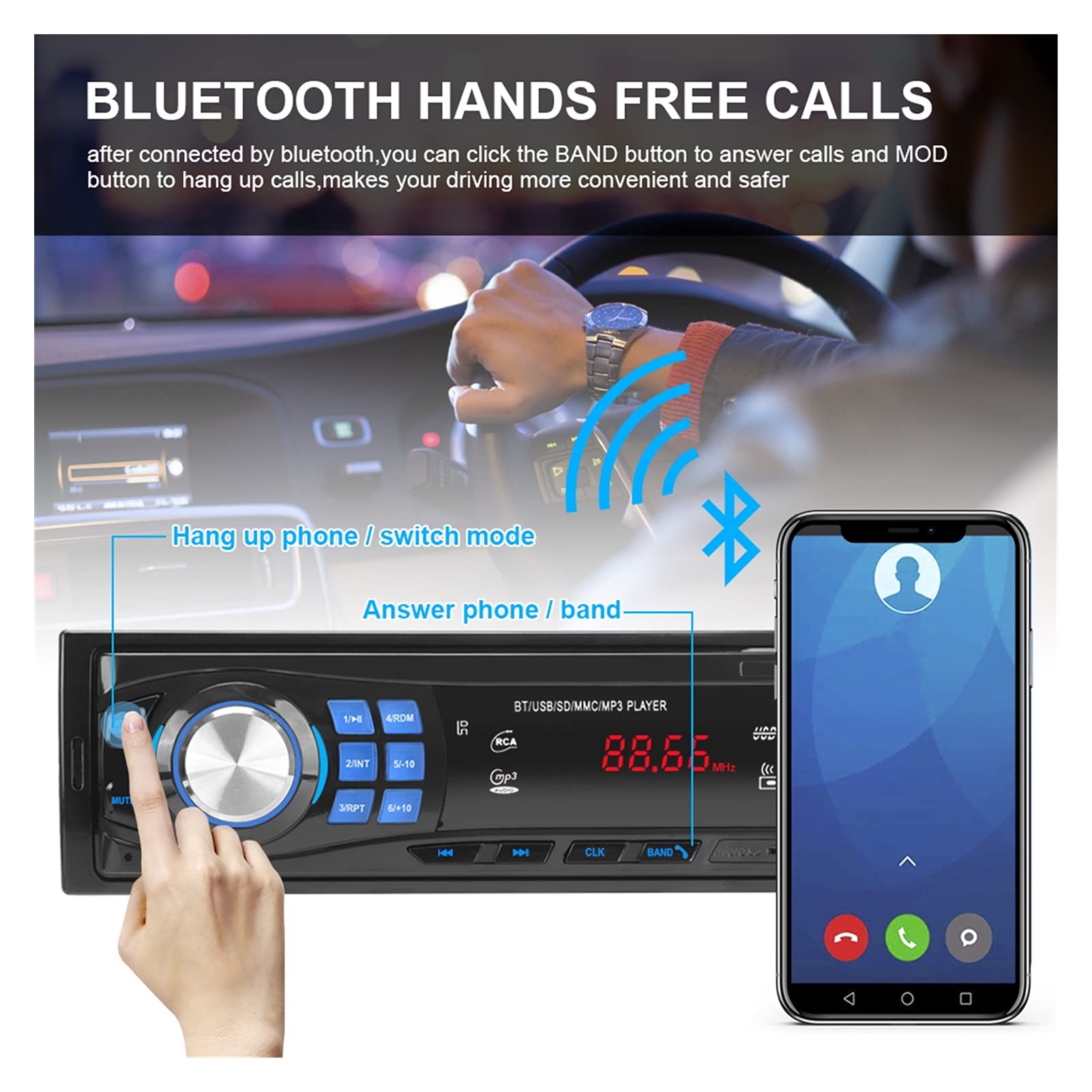 Adattatore Audio Bluetooth. 1. DIIN Autoradio Bluetooth FM. Stero Radio. USB SD AUX. Audio Player Auto Electronics in-Dash Autoradio 12pin Auto Radio Player (Color : Without Camera)