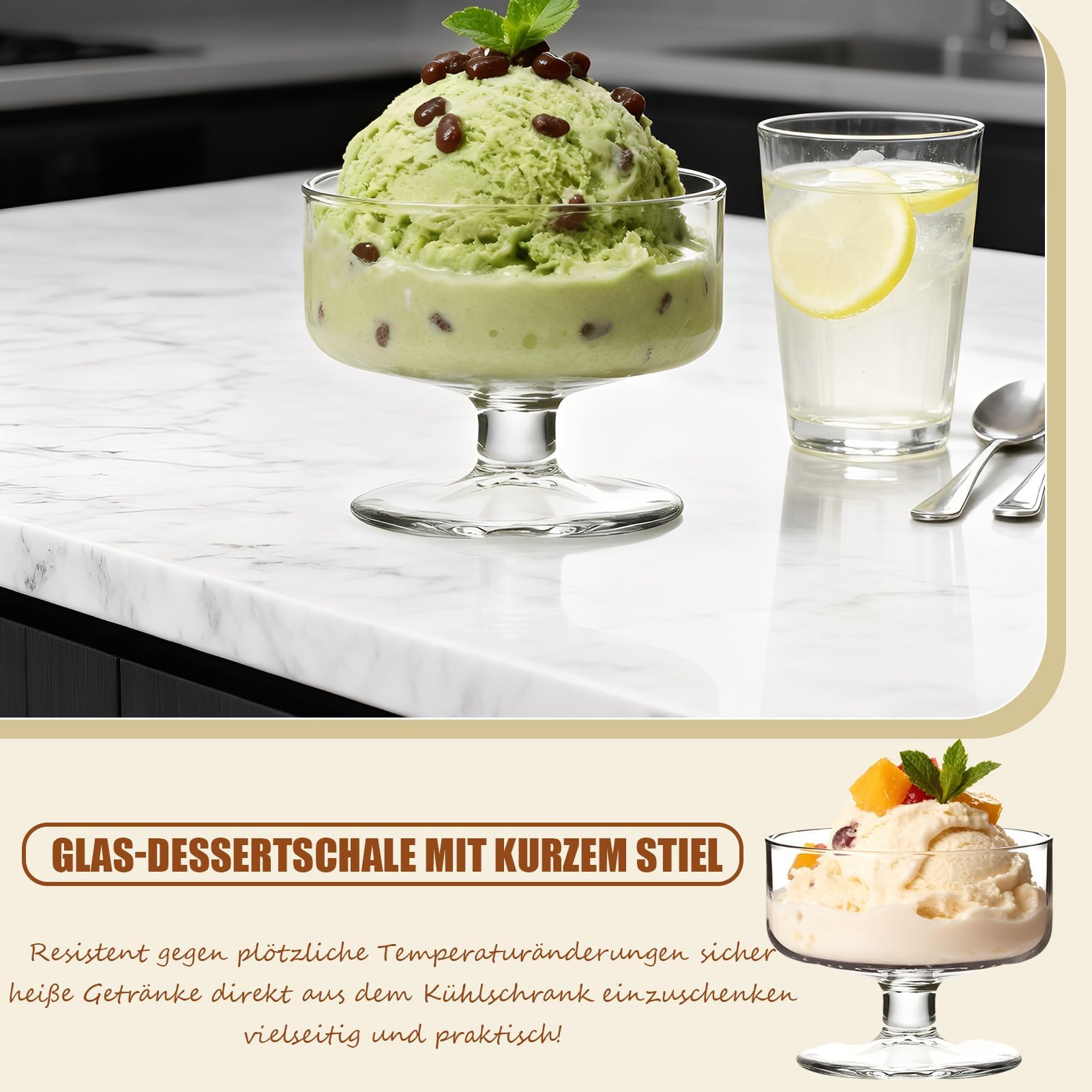 6 Stück 180ml Glas Eis Sundae Tassen, klare Dessertschalen für Pudding, Garnelen Cocktail, Vorspeisen & Milchshakes