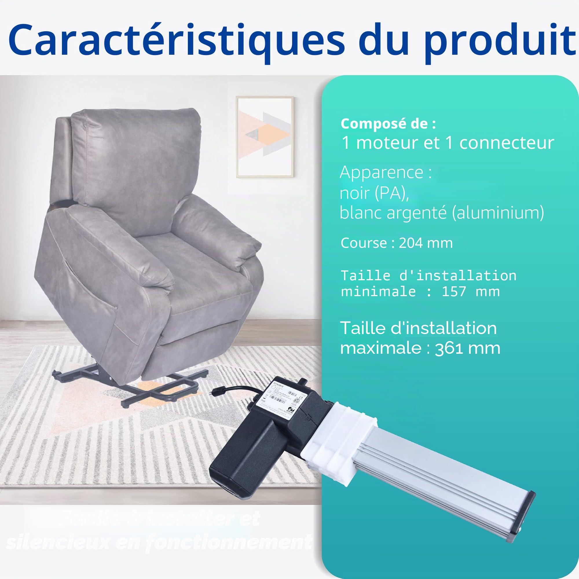 Okin Betadrive Moteur modèle D.77390 pour remplacement d'actionneur de moteur de lit inclinable électrique, pièce de rechange pour JLDQ.1.156.204, JLDQ.11.156.204