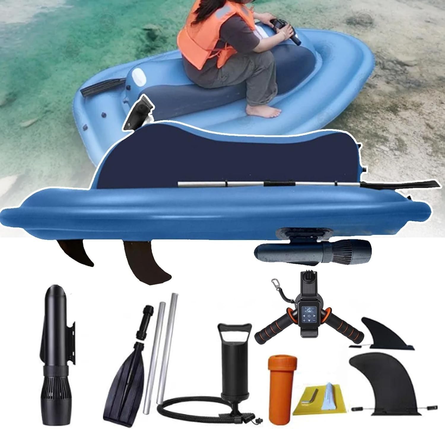 Bateau gonflable électrique avec moteur, batterie rechargeable, jet ski portable et moteur pour adultes et enfants, plongée, natation, kayak (batterie non amovible)